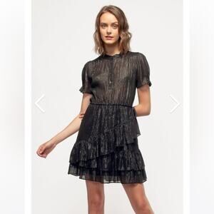 Nurode Lurex Yoryu Ruffle black metallic sheer dress size Small NWT‎